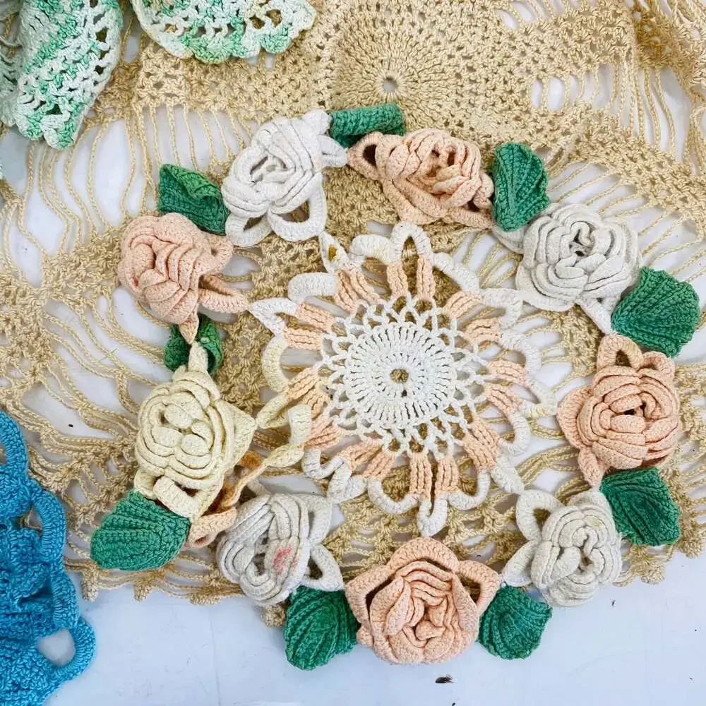 Lot of 20 Vintage Handmade Crochet Doilies Mixed Colors Floral Cottagecore Craft